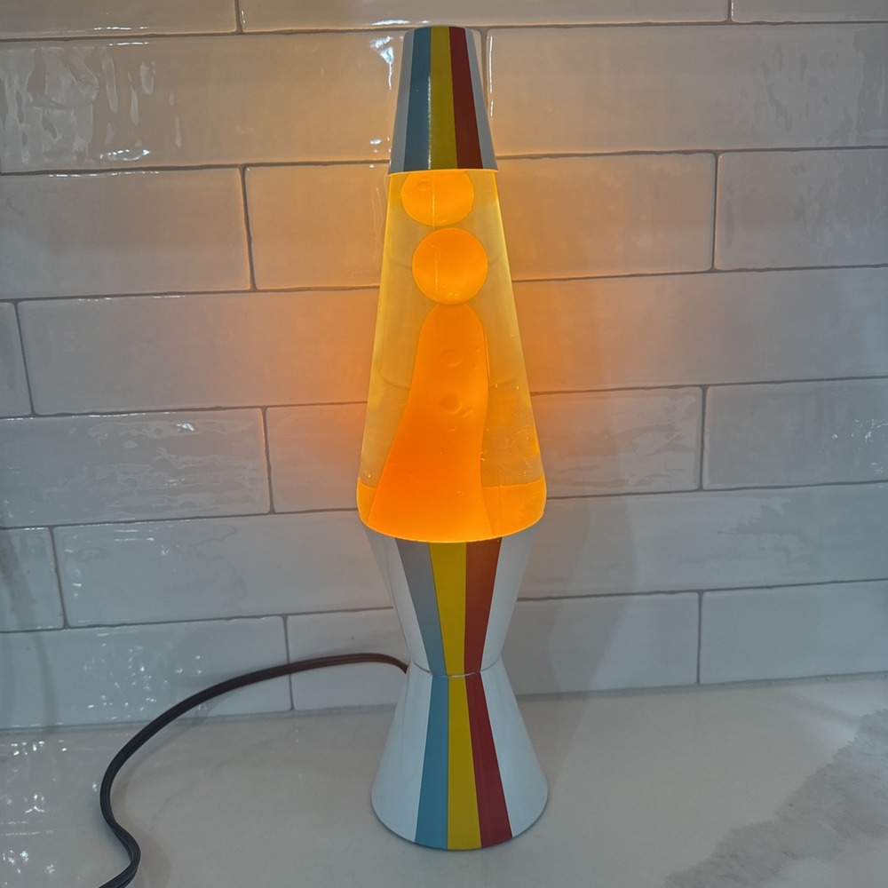 Lava Lamp Orange Wax Clear Liquid White Base & Cap 14.5" Motion Light Lite Retro - Picture 1 of 16
